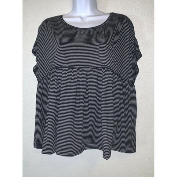 NWT Nyah Blck/Gray Striped Oversized Lagenlook Babydoll Top Size XS - Picture 1 of 10